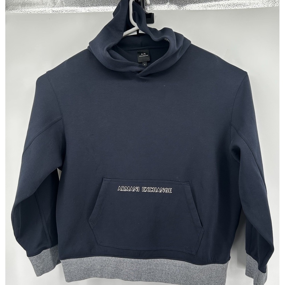 Armani Exchange Navy Blue With Gray Hooded Pullover Sweatshirt Men's Medium